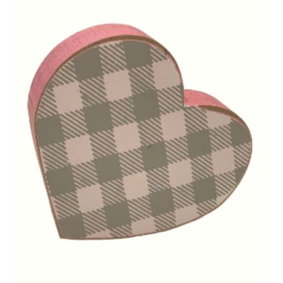 Rustic Heart Pink Plaid Heart 4" Freestanding Tabletop Decor Gift Valentine Love - Picture 5 of 5